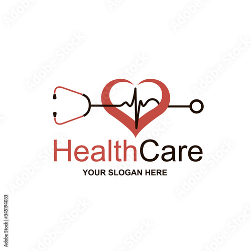 abstract medical halth care icon with stethoscope and heart isolated on white background