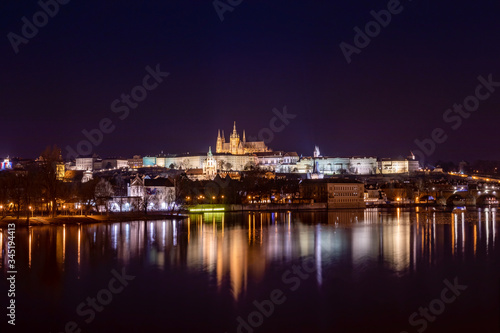 Beautiful night lights in Prague, overlooking the Prague Castle encasing the St. Vitus Cathedral! © Anthony
