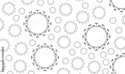 illustration abstract covid, coronavirus, pollen, dust, star, symbol circles black with white background, of various sizes, spreading like aerosol. photo