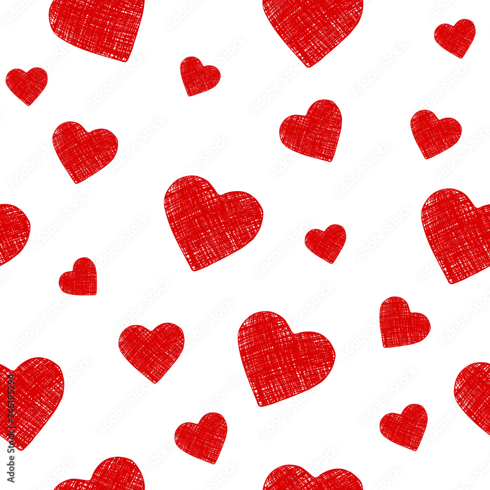 Vector red heart on white Seamless pattern. Ink hand draw illustration. Bright romantic background. Vector red heart on white Seamless pattern. Ink hand draw illustration. Bright romantic background.