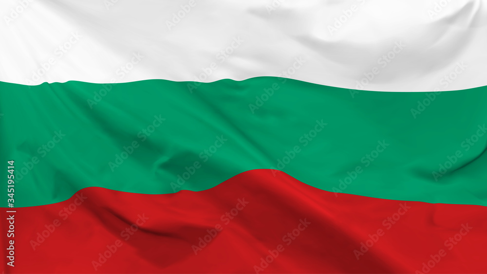 Fragment of a waving flag of the Republic of Bulgaria in the form of background, aspect ratio with a width of 16 and height of 9, vector