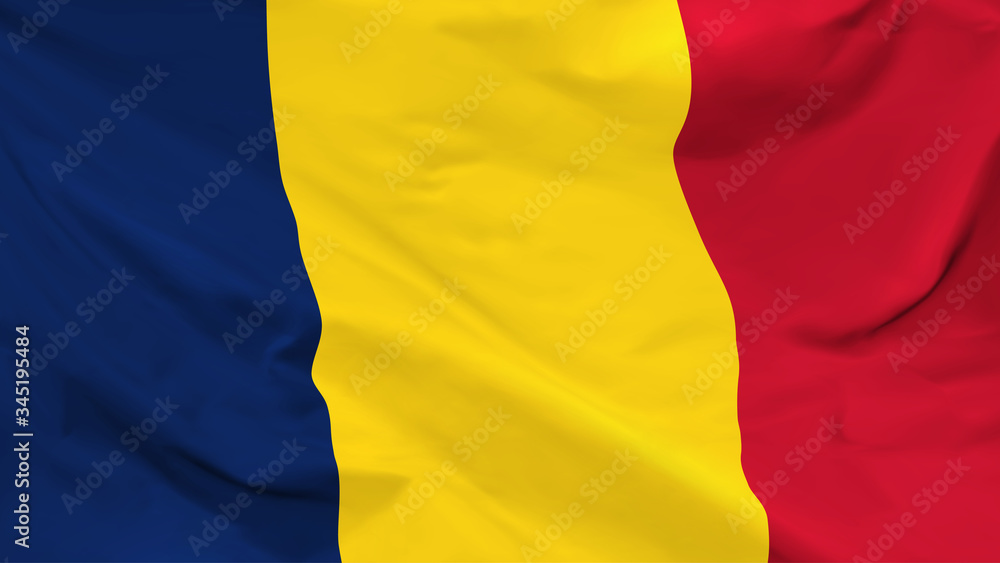 Fragment of a waving flag of the Republic of Chad in the form of background, aspect ratio with a width of 16 and height of 9, vector Fragment of a waving flag of the Republic of Chad in the form of background, aspect ratio with a width of 16 and height of 9, vector
