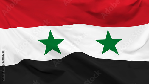 Fragment of a waving flag of the Syrian Arab Republic in the form of background, aspect ratio with a width of 16 and height of 9, vector