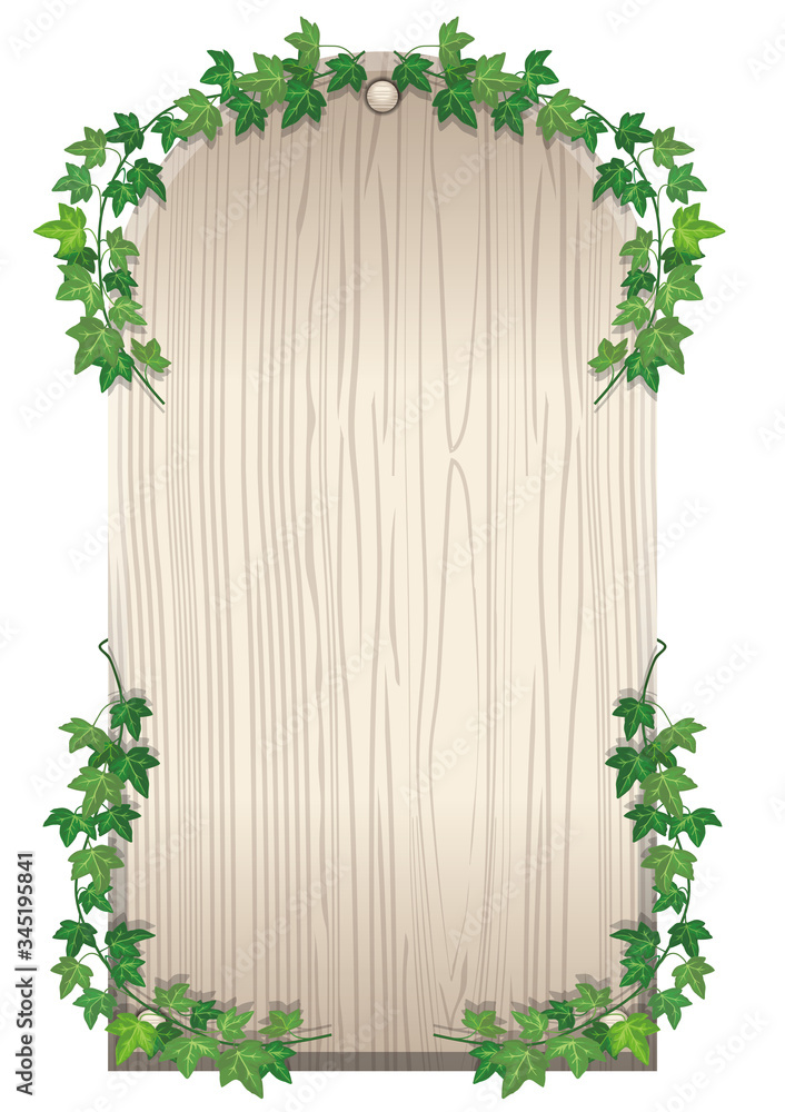 蔦と木目のある木の板のイラストボード 縦 タイトルバック キャッチコピーバナー用背景素材 Illustration Of Ivy And Wood Grain Board Stock Vector Adobe Stock