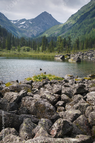 Mountain landscape with a lake, Altai.