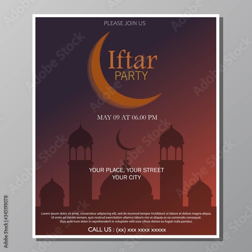 Illustration vector design of iftar party invitation template flyer. Full editable.
