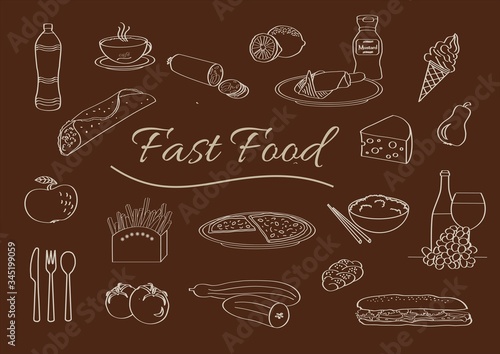 Fast food set on the dark background, vector illustration. © Jana Cífková