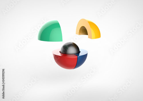 Business Value 3D Render Infographic. 5 Stage Sphere Image. Lead Generation Process. Segmented Sales Diagram. 2 Segment Expanded.