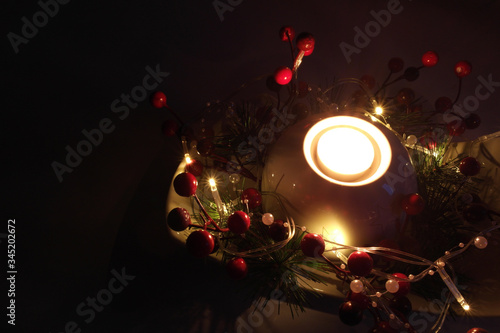beautiful Christmas candle holder at night