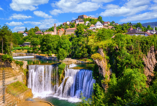 Pliva waterfall in Jajce town, Bosnia photo