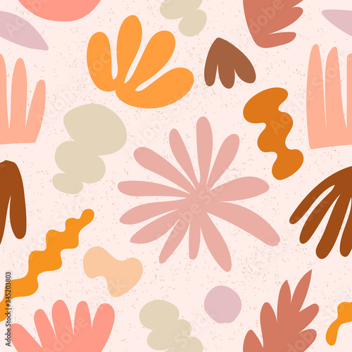 Modern abstract aesthetic seamless pattern with natural shapes. Terracotta colors. Contemporary art for fabric or wrapping paper, wall art, social media post, packaging. Vector illustration