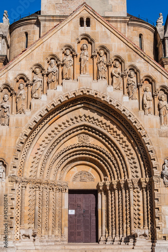View of the Portal of the Church of Jak is a functioning Catholic chapel in Budapest
