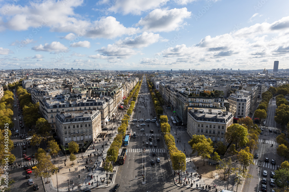Paris, France. Europe - November 2, 2018: Looking down a major boulevard in urban Paris France
