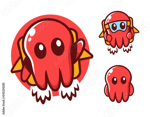 flying Octopus logo design template