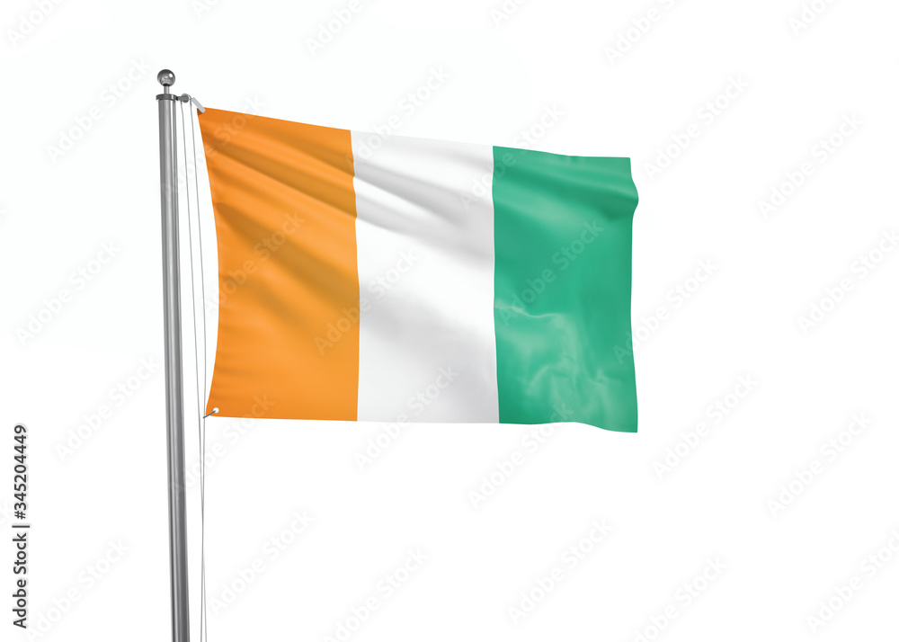 Cote d'Ivoire flag waving isolated on white 3D illustration