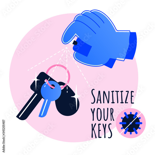 Simple flat sign saying to sanitize your keys from time to time during coronavirus attack