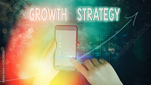 Text sign showing Growth Strategy. Business photo text Strategy aimed at winning larger market share in shortterm photo