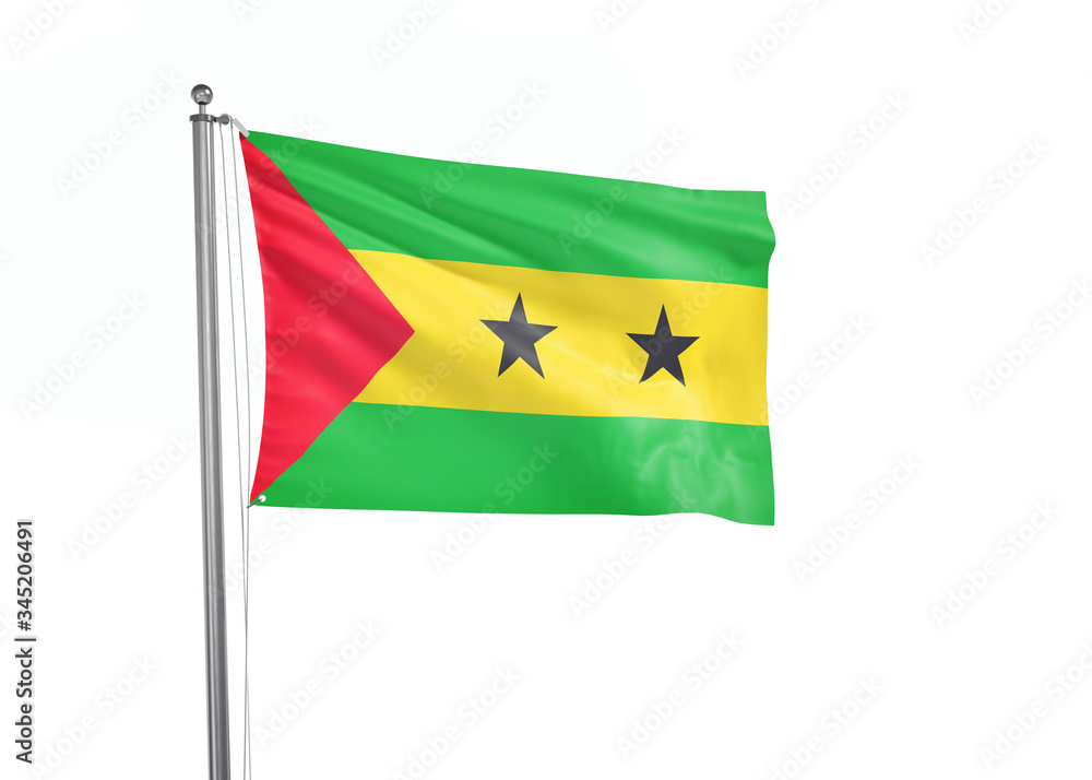 Sao Tome and Principe flag waving isolated on white 3D illustration