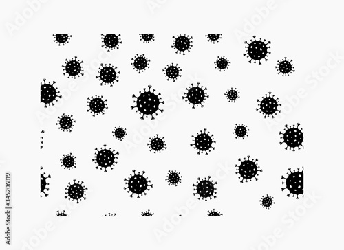Vector illustration of a seamless pattern with coronavirus bacteria on a light background.