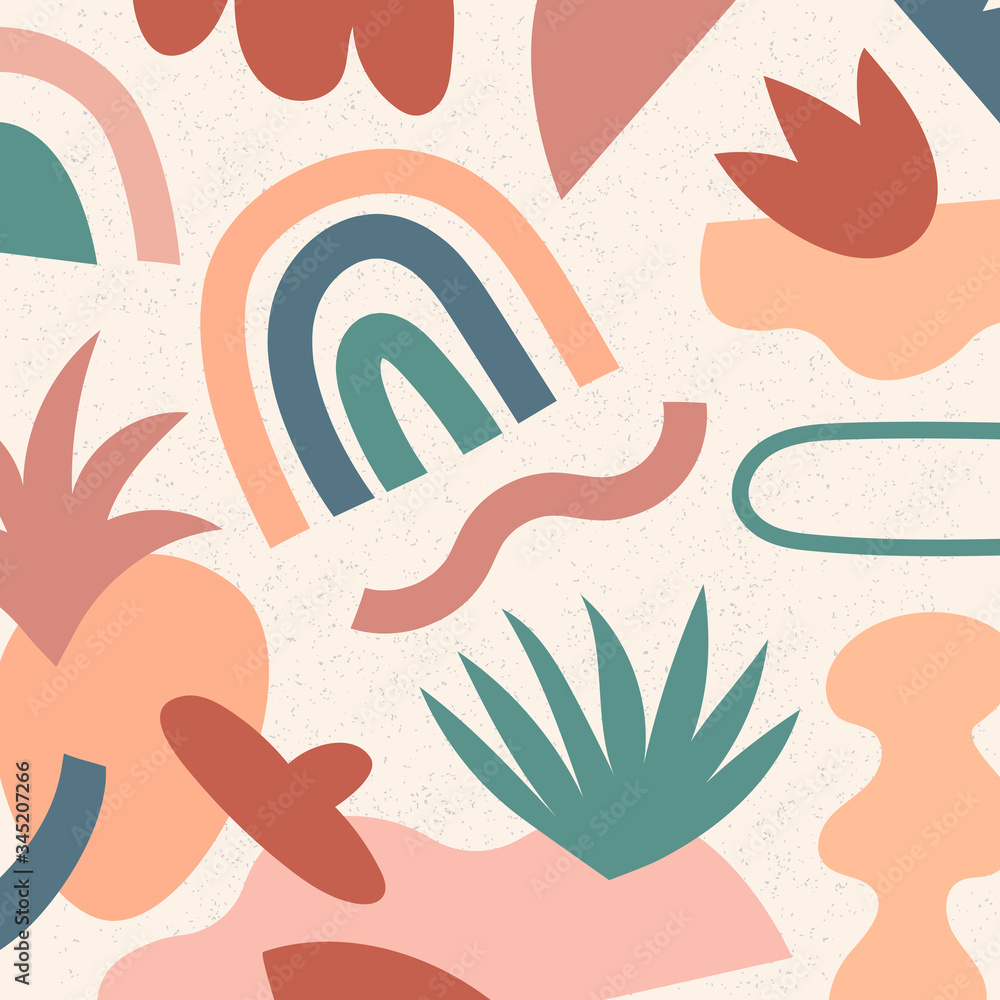 Obraz premium Abstract art print in terracotta colors. Contemporary aesthetic background with natural and geometric shapes. Vector illustration