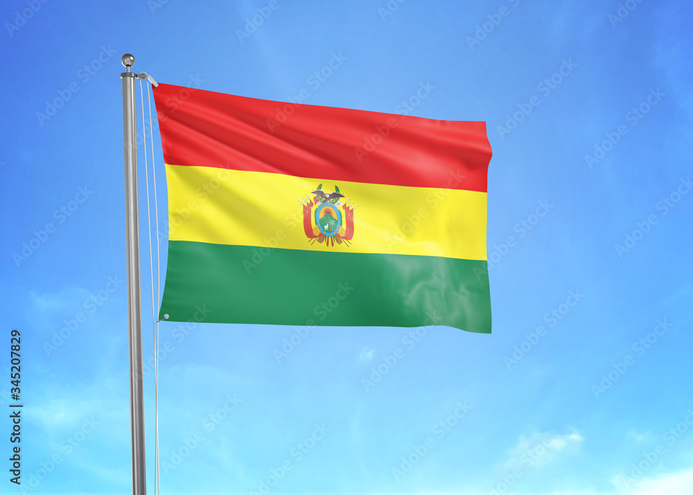 Bolivia flag waving sky background 3D illustration Bolivia flag waving sky background 3D illustration