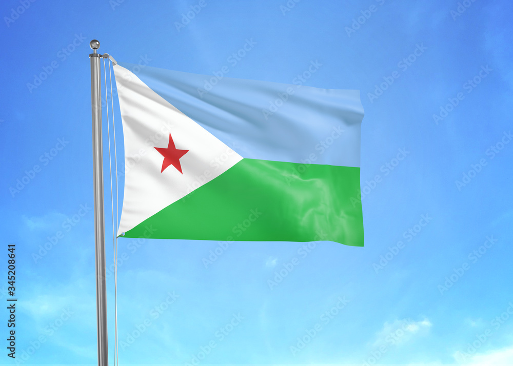 Djibouti flag waving sky background 3D illustration Djibouti flag waving sky background 3D illustration
