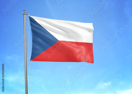 Czech Republic flag waving sky background 3D illustration