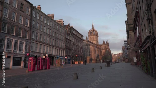 Empty streets during Covid 19 Coronavirus lockdown. Quarantine in Edinburgh, Scotland, UK. Royal mile, High street