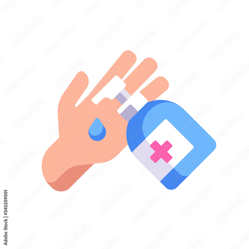 Using hand sanitizer flat illustration. Hygiene and infection prevention concept Using hand sanitizer flat illustration. Hygiene and infection prevention concept