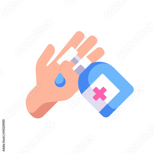 Using hand sanitizer flat illustration. Hygiene and infection prevention concept