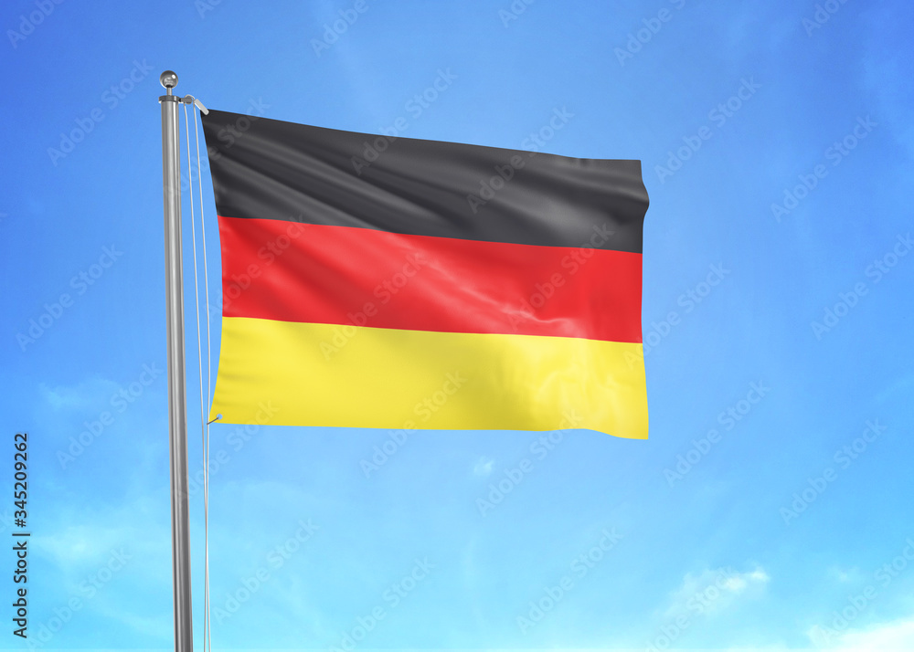 Germany flag waving sky background 3D illustration Germany flag waving sky background 3D illustration