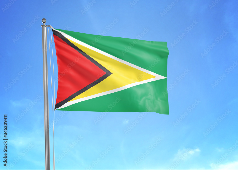Guyana flag waving sky background 3D illustration Guyana flag waving sky background 3D illustration