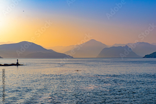 View of the Georgia Strait at Vancouver Horseshoe bay at sunset photo
