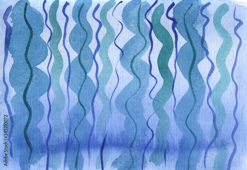 Blue, green wave background. Hand-painted art composition.