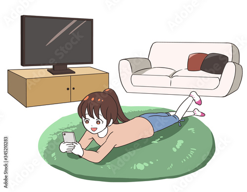 リビングでゴロゴロする女の子