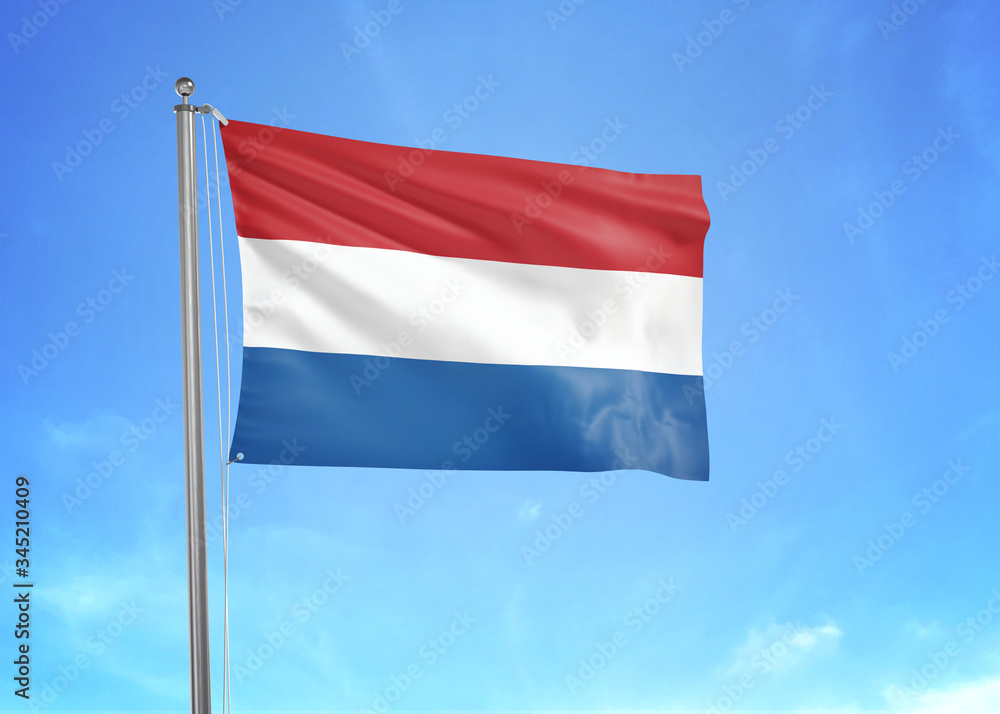 Netherlands flag waving sky background 3D illustration Netherlands flag waving sky background 3D illustration