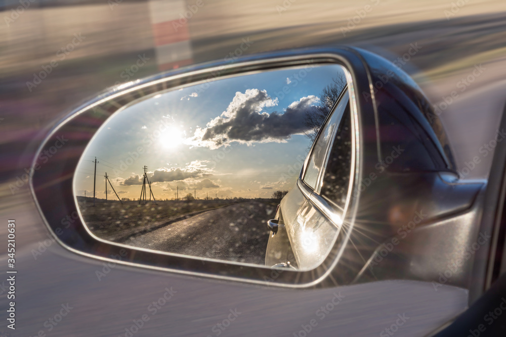 view of the outside car rearview mirror
