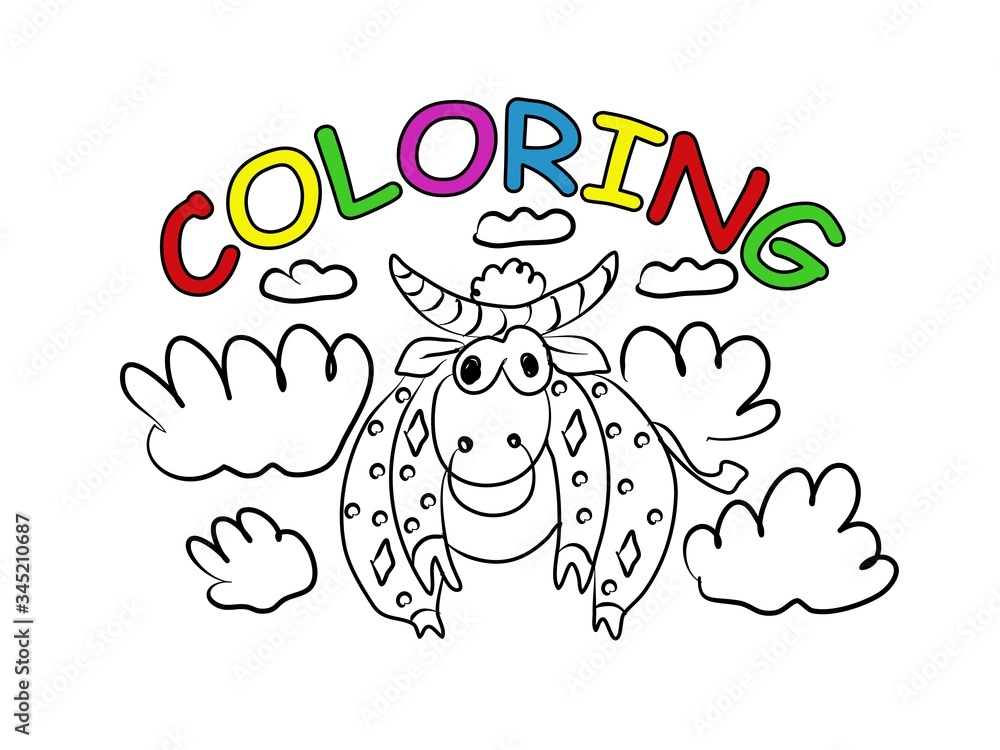 Bull, cow hand drawing coloring book. Modern doodle contour illustration black Bull, cow hand drawing coloring book. Modern doodle contour illustration black
