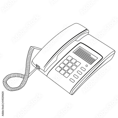 push-button telephone with cord line drawing vector