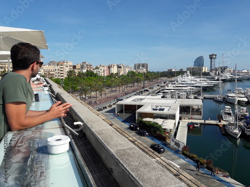 Rooftop terrace with harbor view in Barcelona Spain