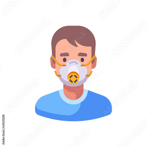 Man in N95 face mask with a gauge. Virus protection flat illustration