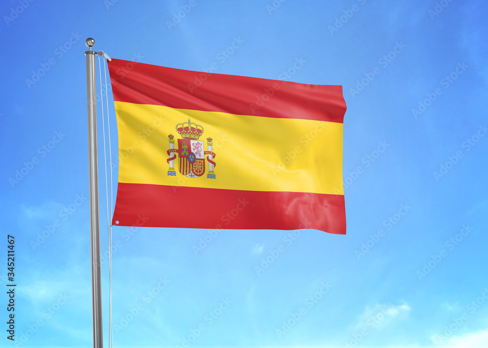 Spain flag waving sky background 3D illustration Spain flag waving sky background 3D illustration