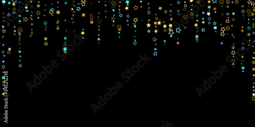 Gold, Blue stars, sprocket, shiny confetti. 