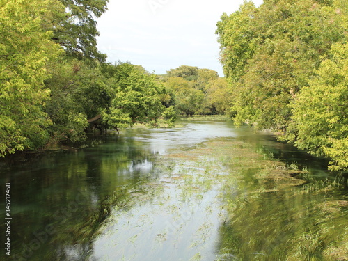 Serene path of water jealously guarded by trees.