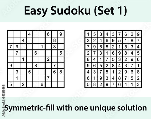 Vector Sudoku puzzle with solution - easy difficulty level photo