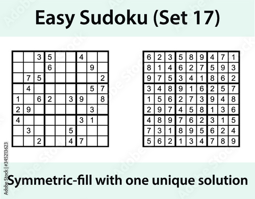 Vector Sudoku puzzle with solution - easy difficulty level