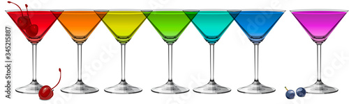 Multicolored cocktails on white background panoramic vector illustration