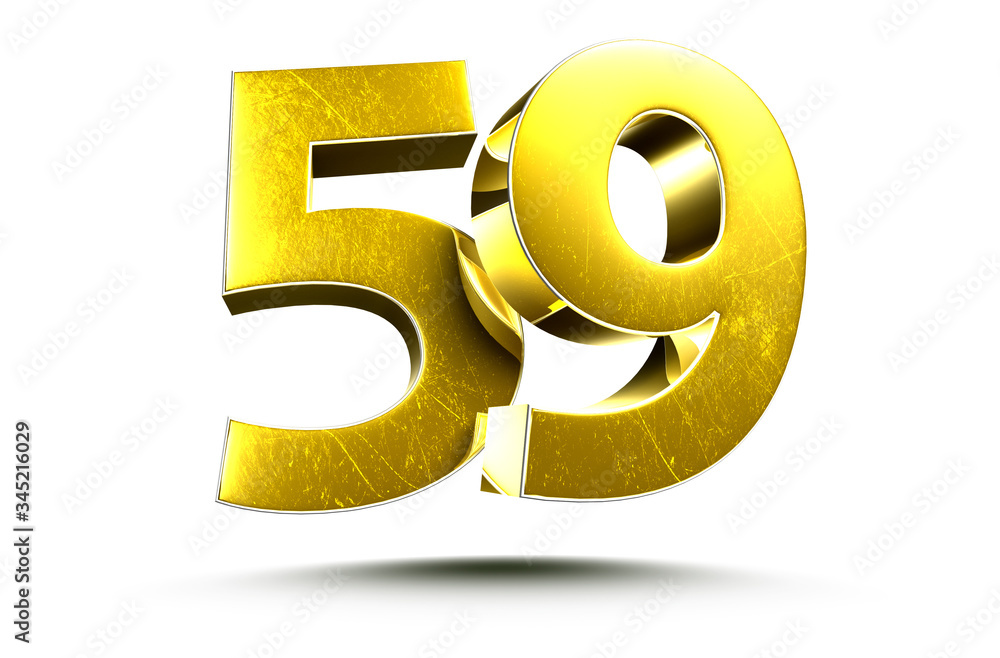 3D illustration Golden number 59 isolated on a white background.(with Clipping Path). 3D illustration Golden number 59 isolated on a white background.(with Clipping Path).