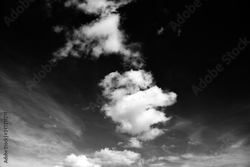 Nice blue sky with white clouds. Black and white photography