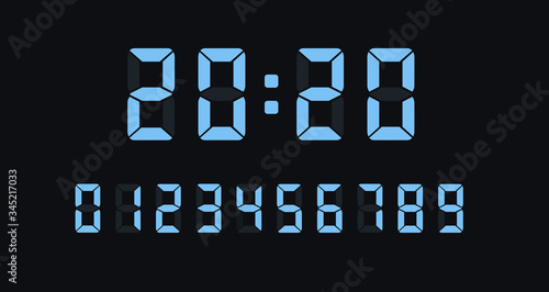 Vector illustration of digital clock number set with blue color